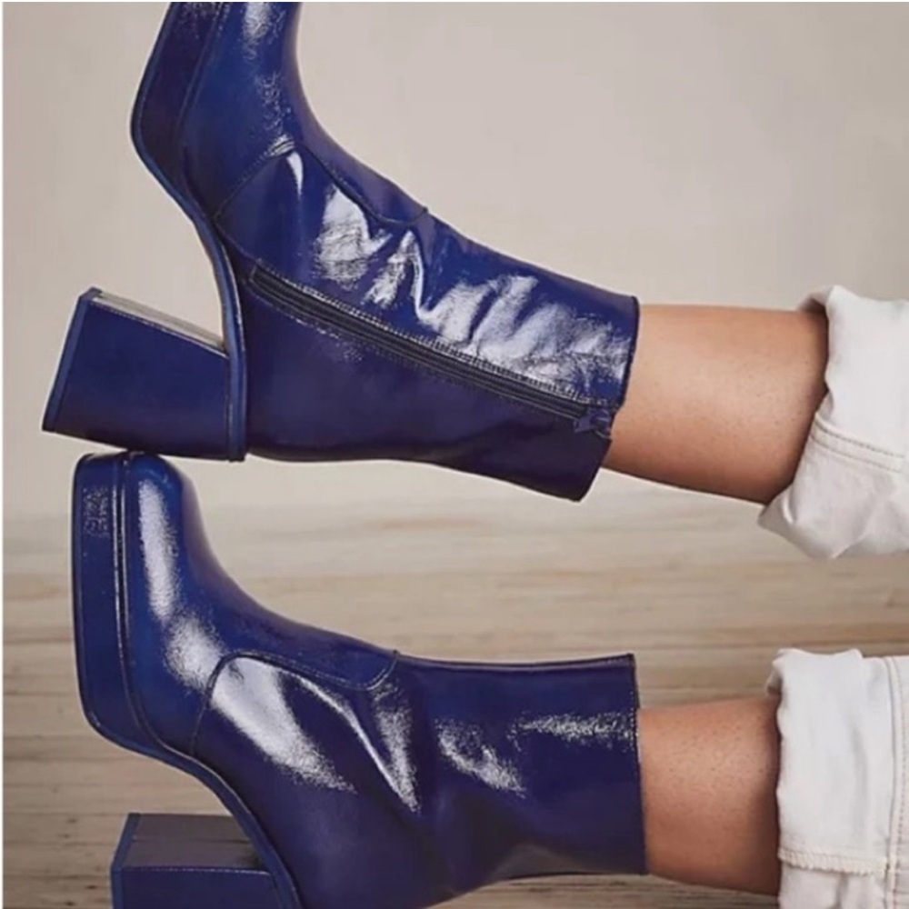 Free People Shiny Blue Platform Booties